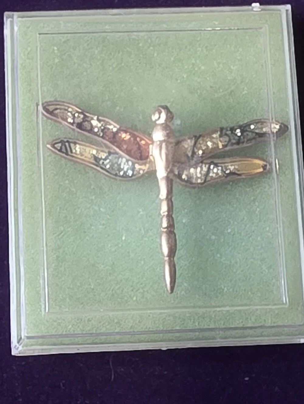 Vintage Dragonfly Brooch Gold Tone Multicolor Enamel Pin Taiwan NOS 1990s